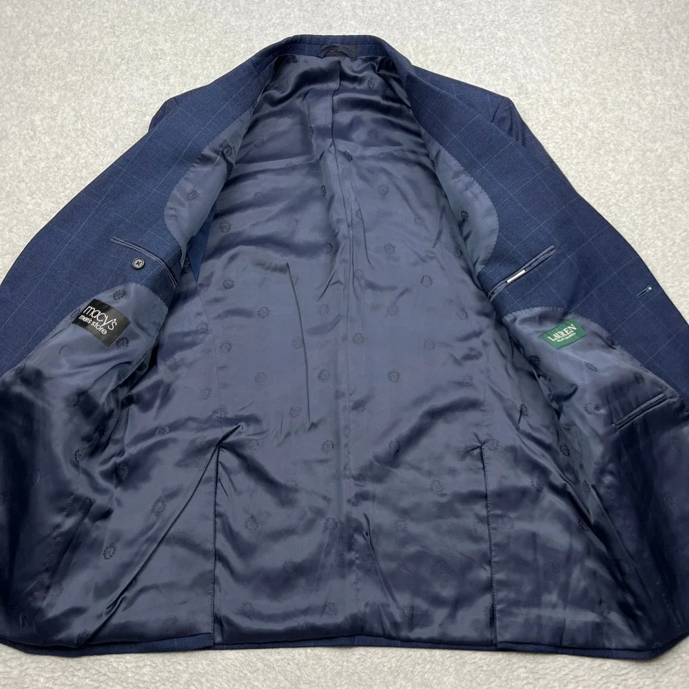 Ralph Lauren Blazer Mens 42L Blue Plaid 100% Wool Two Button Sport Coat Jacket